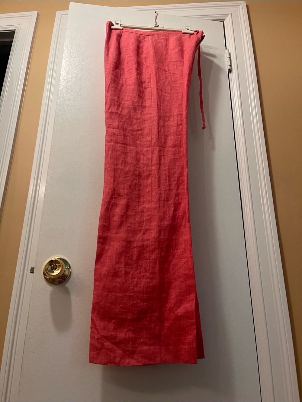 Ellen Tracy Coral-Red Linen Maxi Skirt